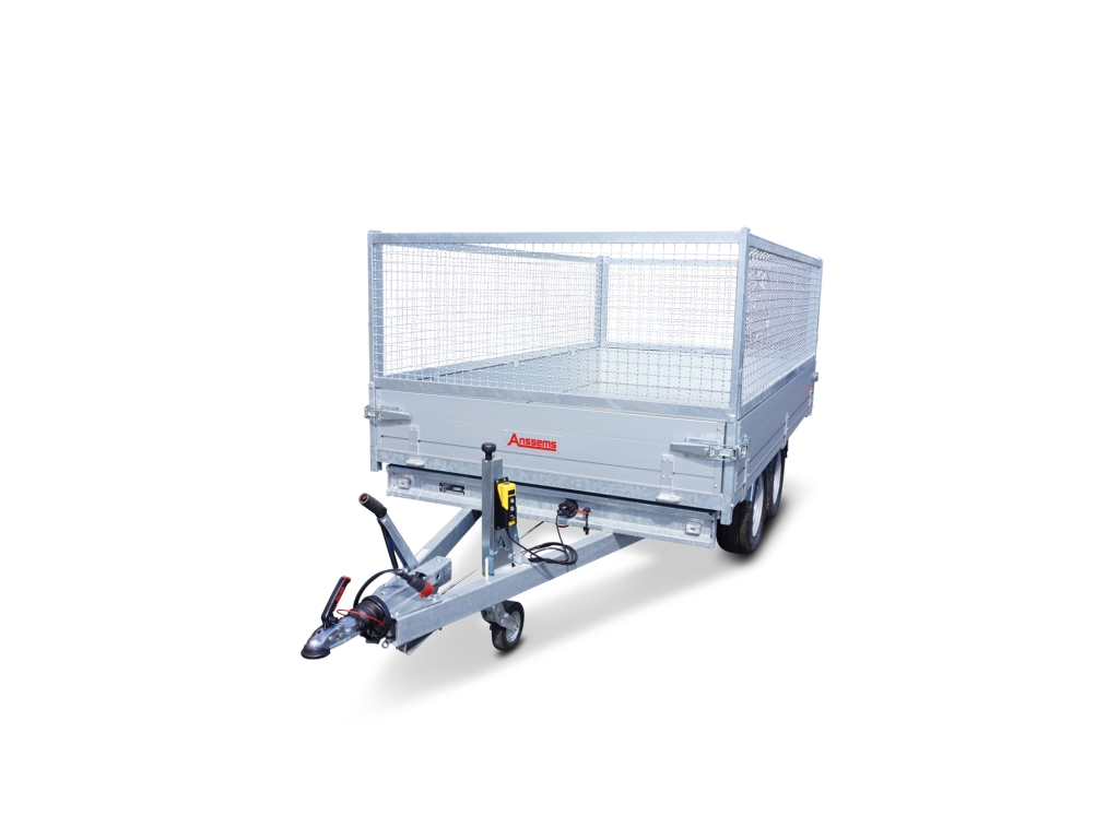 Anssems PKW Anhänger 3-Seitenkipper 3500 kg, Ladefläche 3,05x 1,78 m - Elektrisch - mit Gitteraufsatz