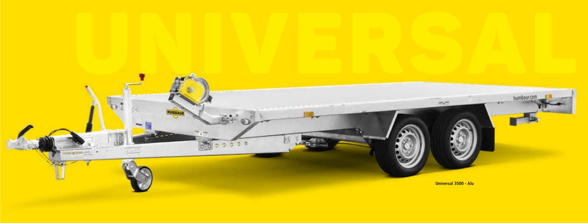 Humbaur Universal 3500kg Alu, Ladefläche 4,00 x 2,03m mit Aluboden, Stützen, Seilwinde und Auffahrrampen